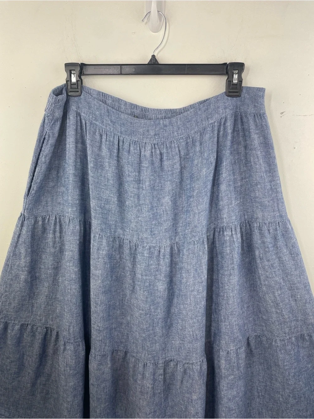 Matty M Blue Chambray Tiered A-Line Midi Skirt size XXL
